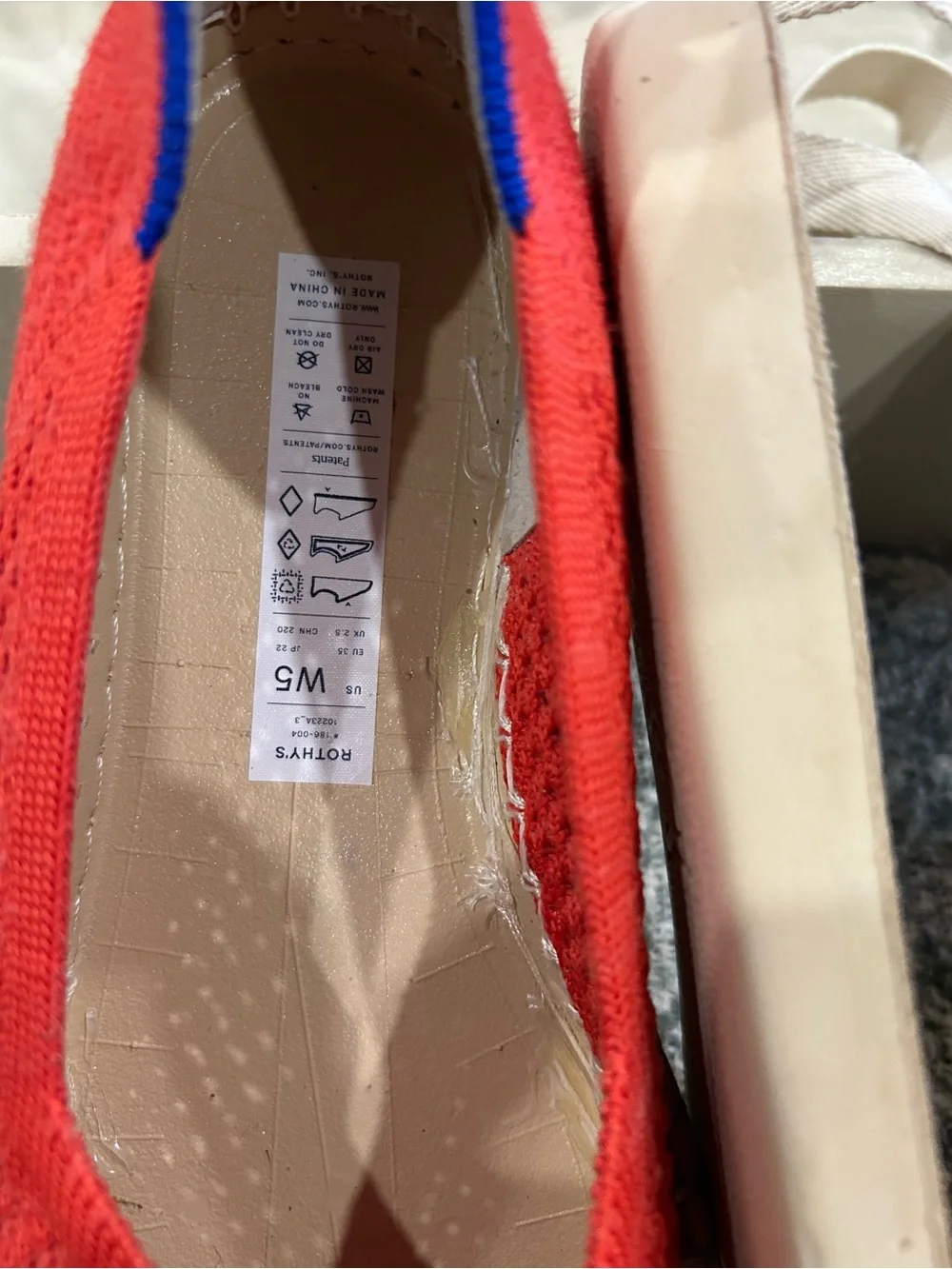 Rothy's Red Espadrille Flats with Cream Ankle Wrap